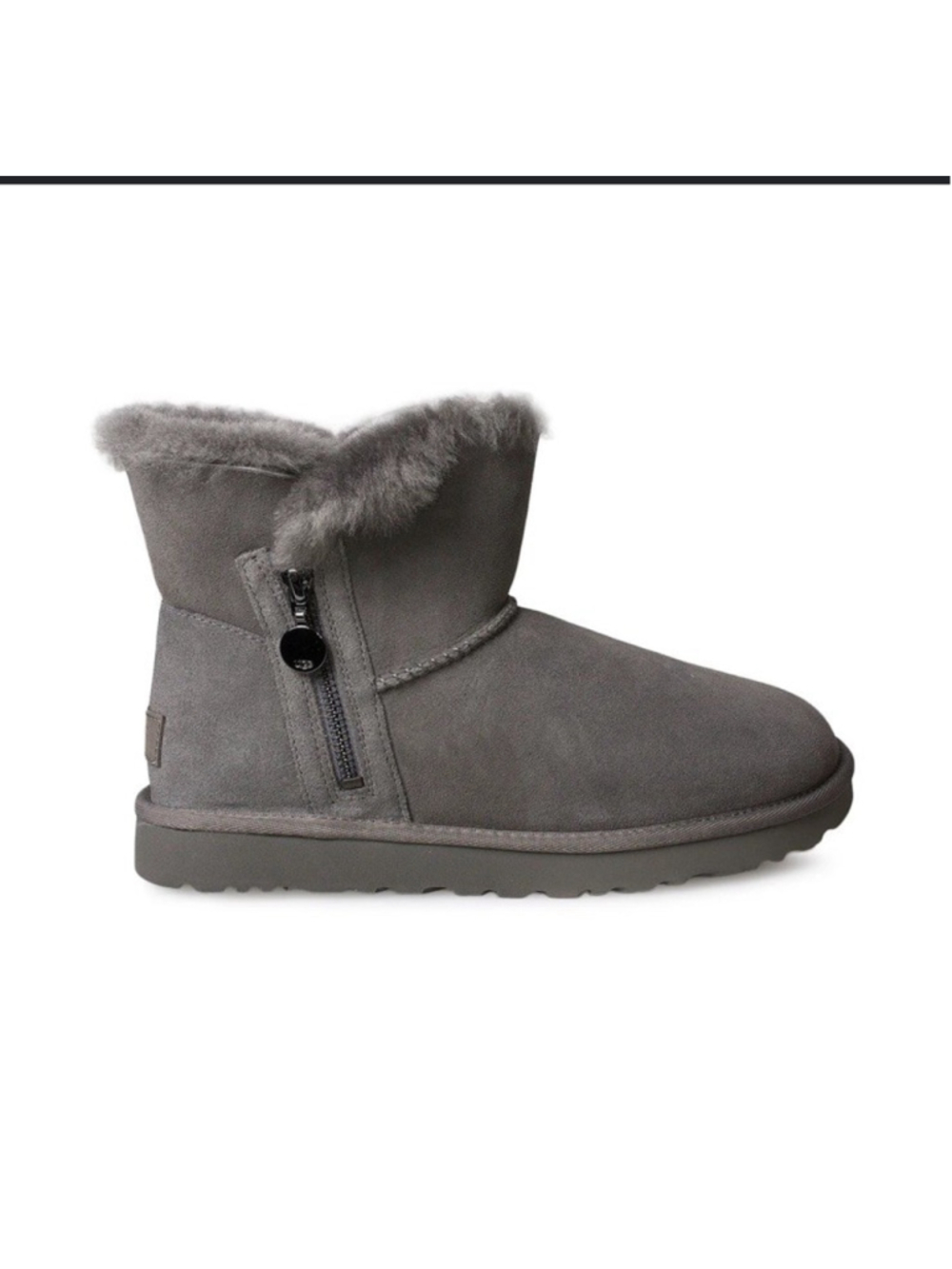 UGG Bailey Zip Mini Boots Flat Ankle Booties Sheepskin Gray US 6 Missing Insole